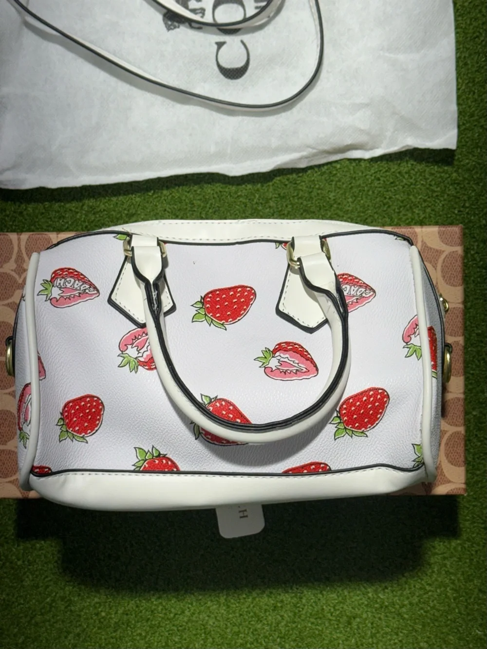 Coach White Satchel with Red Strawberry Print